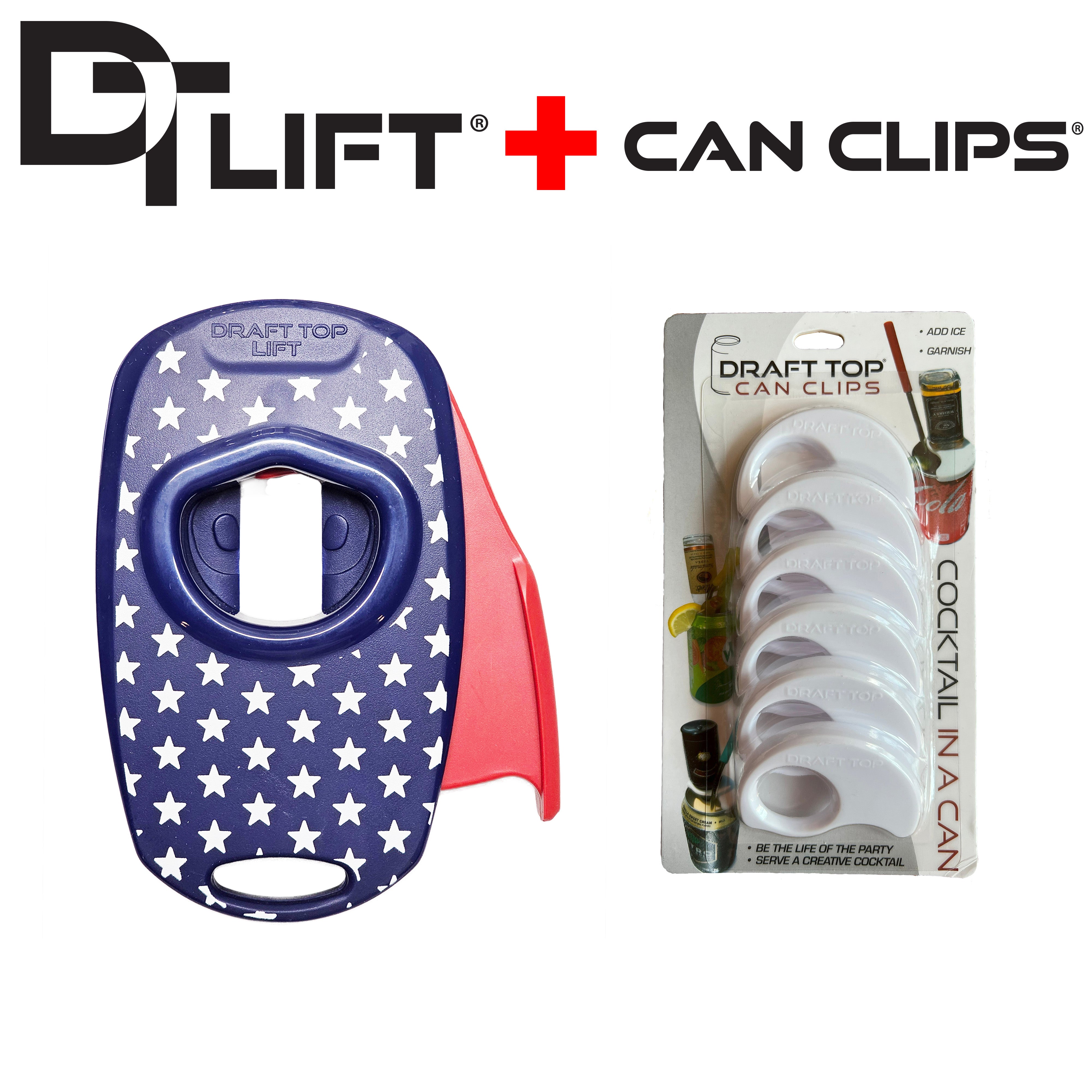 Draft Top® Lift Universal + Can Clip 6 Pack New & Improved-DT Universal-Draft Top-RWB + White Can Clip-Draft Top