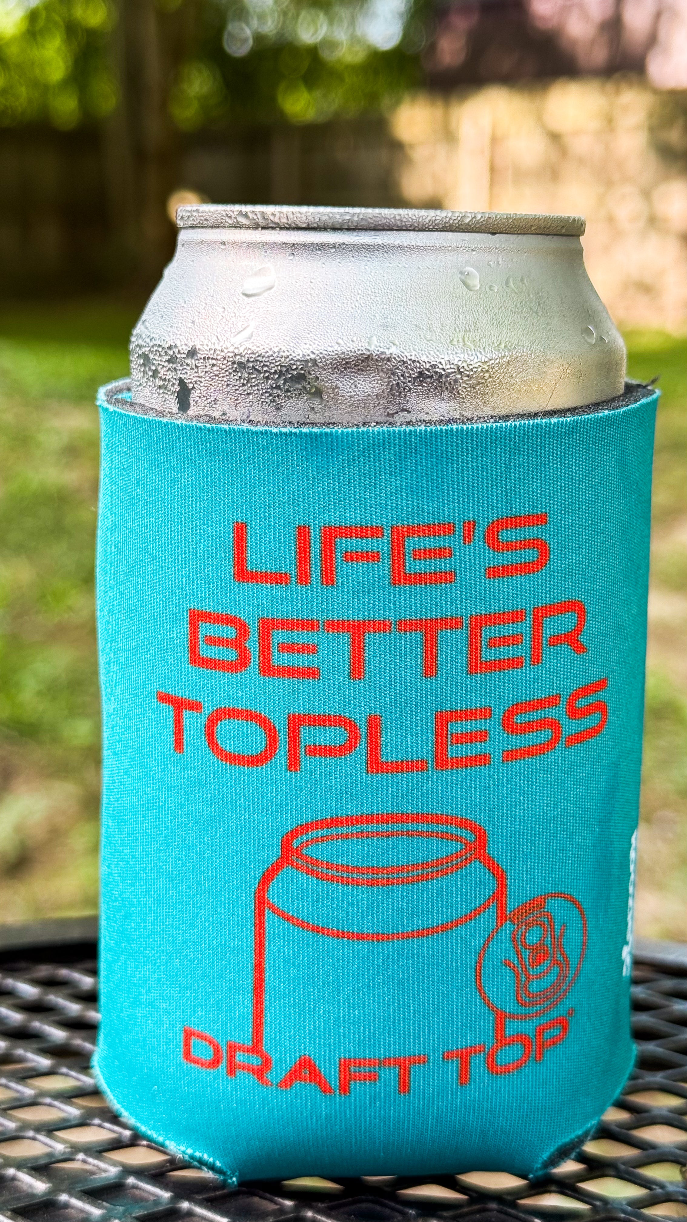 Life's Better Topless 12 oz Can Cooler- Teal/Orange-Merchandise-Draft Top-Draft Top
