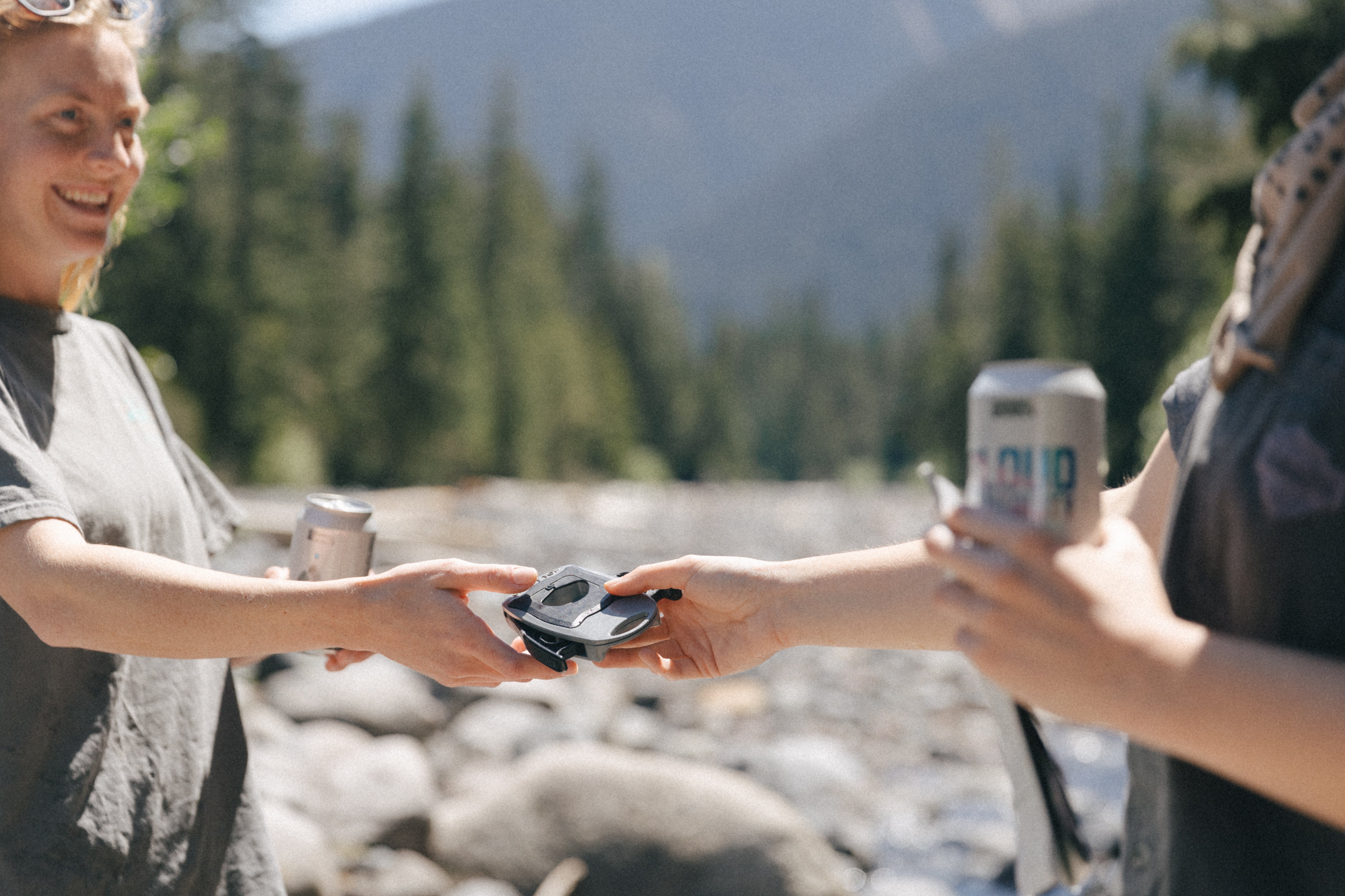 Two people sharing Draft Top Lift outside