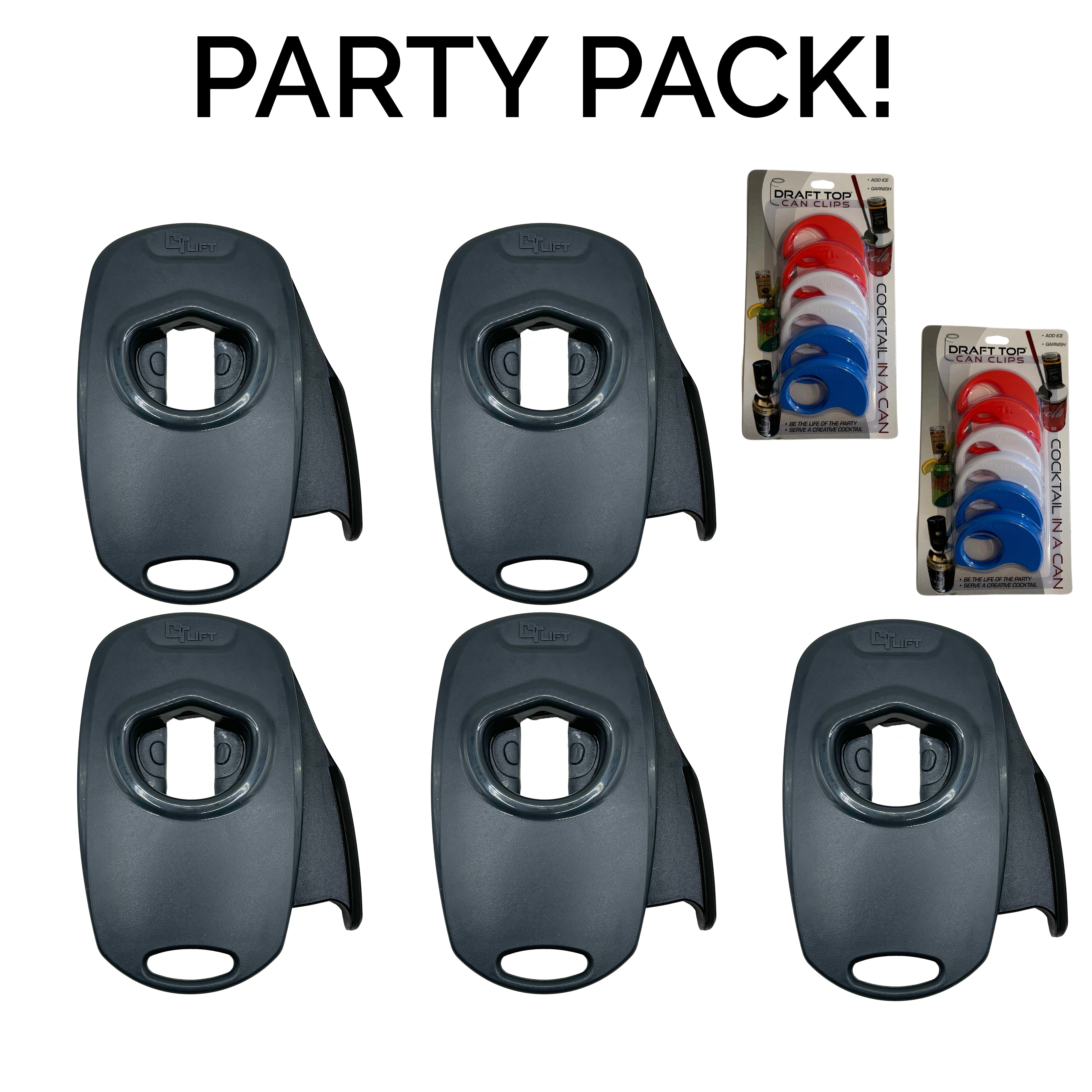 The Party Pack! Lift Universal New & Improved-DT Universal-Draft Top-Black and Grey + Red White & Blue Can Clips-Draft Top