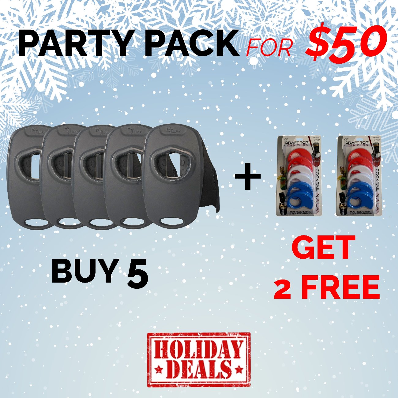 The Party Pack! Lift Universal New & Improved-DT Universal-Draft Top-Black and Grey + Red White & Blue Can Clips-Draft Top